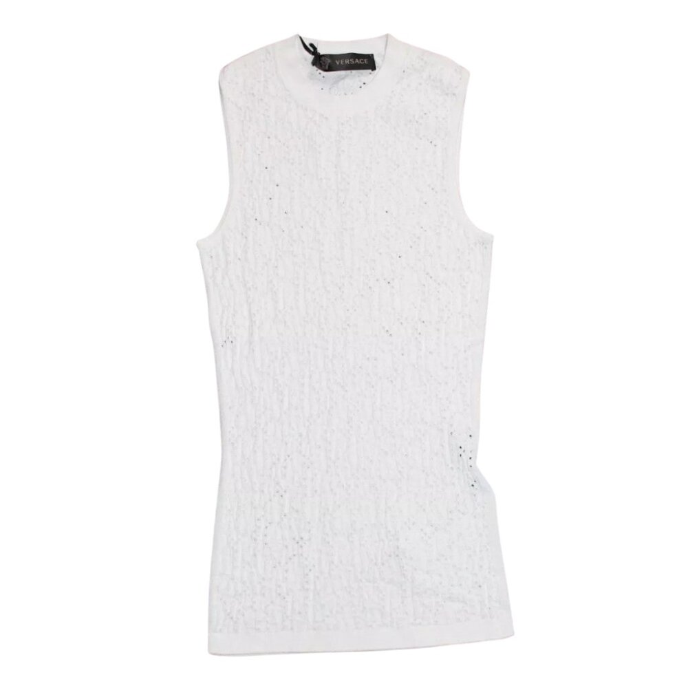 NWT Women's Versace Viscose Lace Stretch Tank Top Crop White Size 38 2018